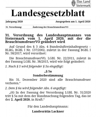 Gesetzblatt STMK Osterfeuer 2020